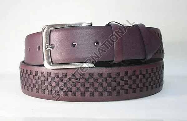 Burgundy Designer Buckle Leather Belt