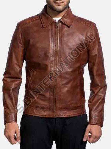 Camel Brown Classic Men Leather Jacket, Sleeve Type : Full Sleeves
