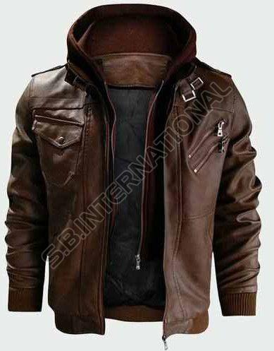 Coffee Brown Bomber Style Leather Jacket
