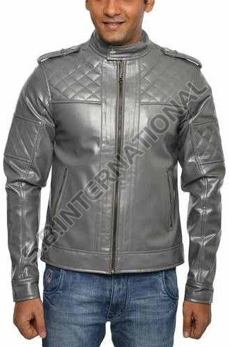 Grey Short Length Leather Coat