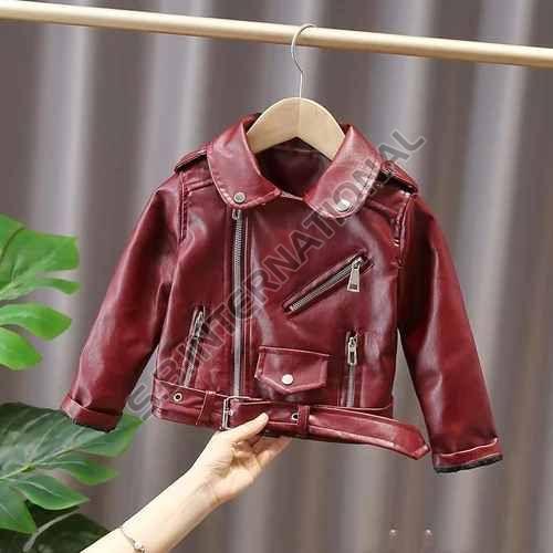 Maroon Kids Stylish Leather Jacket, Sleeve Type : Full Sleeves
