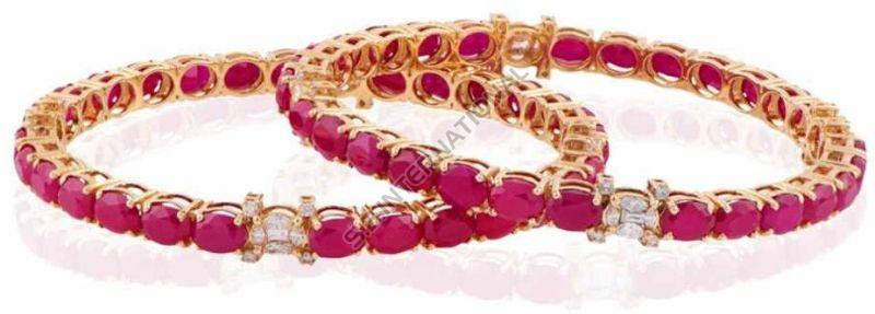 Red Stone Studded Gold Bangles