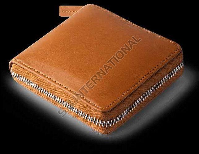 Tan Zip Closure Leather Wallet
