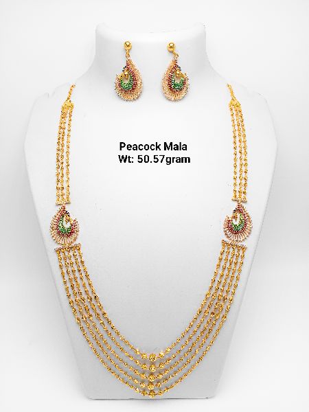 22kt New Design Gold Peacock Earrings Mala Set