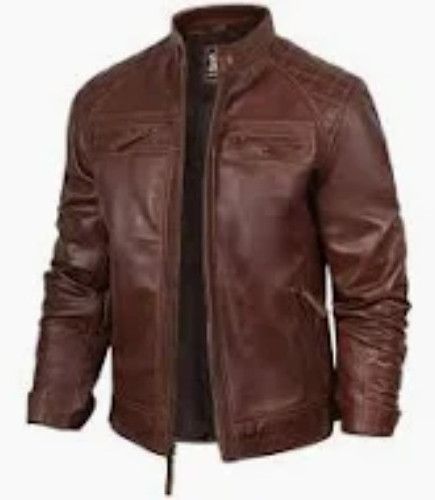 Plain Mens Brown Vintage Leather Jacket, Sleeve Type : Full Sleeves