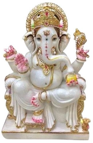 Blessing Ganesha Marble Idol with Mouse