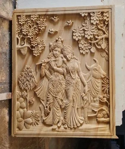 Krishna Radha Pastoral Harmony Carved Panel