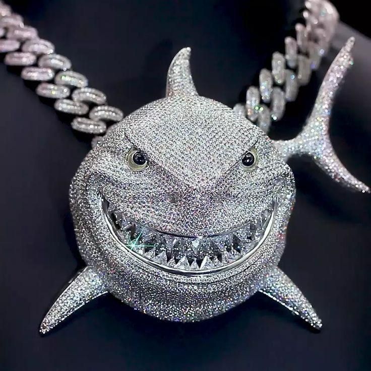 Shark Silver Iced Out Pendant