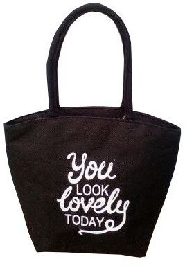 Black Quote Printed Jute Tote