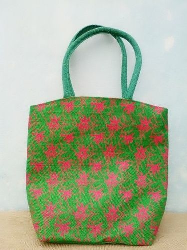 Green Floral Pattern Jute Tote Bag