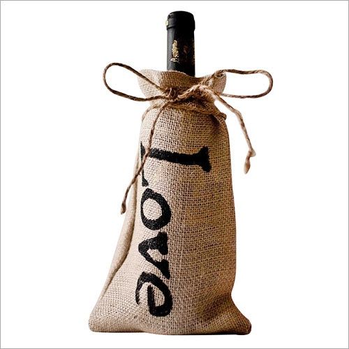 Love Print Jute Wine Bottle Gift Bag with Drawstring Closure