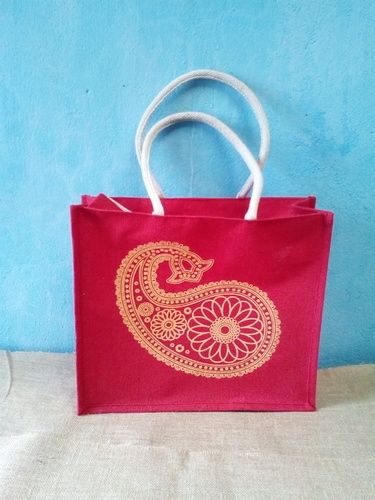 Paisley Printed Pink Jute Bag