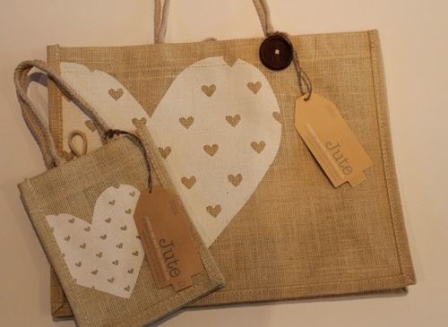 Printed Heart Jute Carry Bag