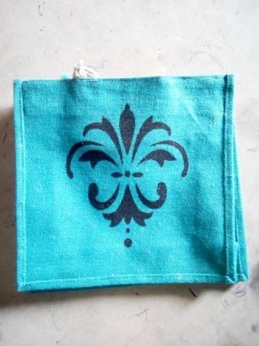Teal Designer Jute Gift Pouch