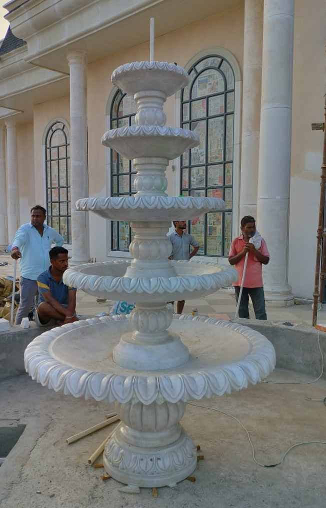 11 Feet White Sandstone Fountain