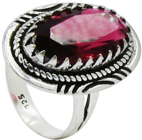 Polished Sterling Silver Gemstone Rings, Color : Pink 10x20mm