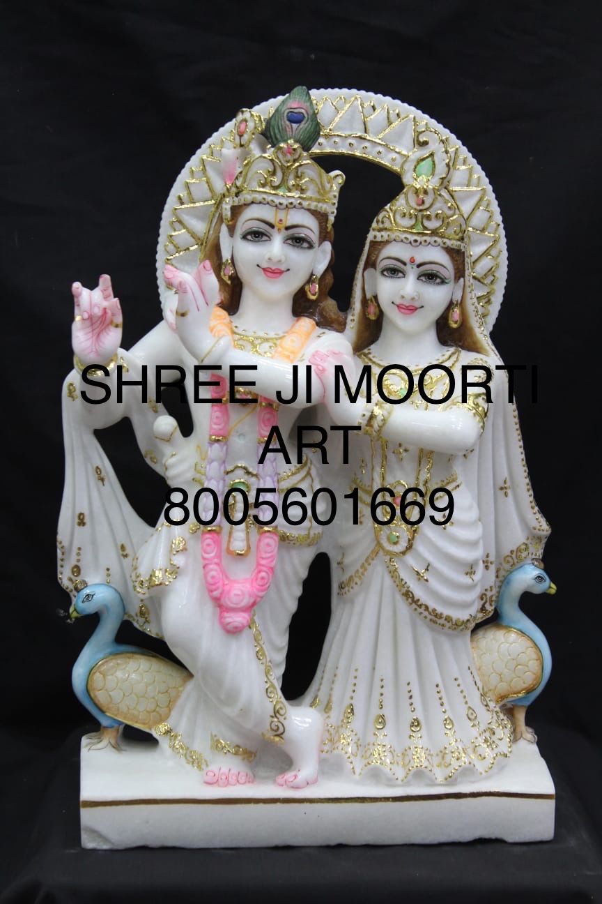 Carved Radha Krishna Marble Statue