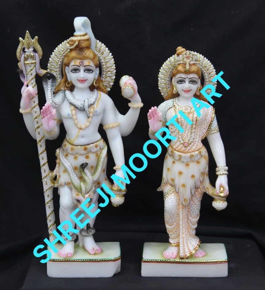 Lord Shiv Parvati Marble Statue