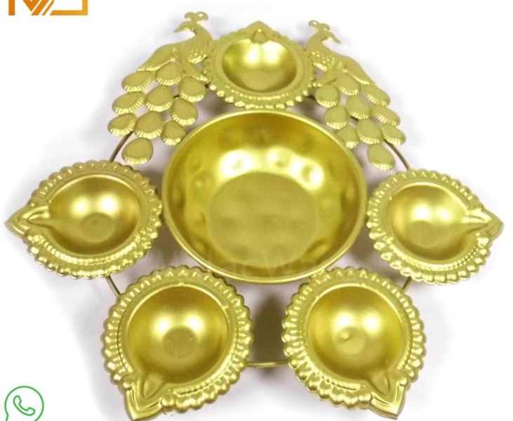 Golden Peacock Brass Diya Tealight Holder
