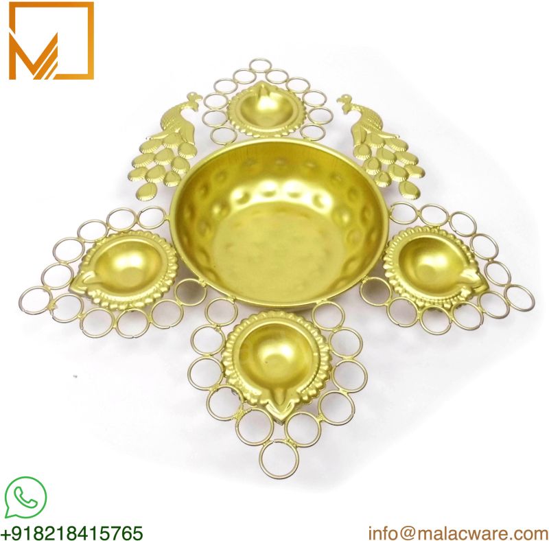 Gold Pearl Peacock Metal Tealight Holder