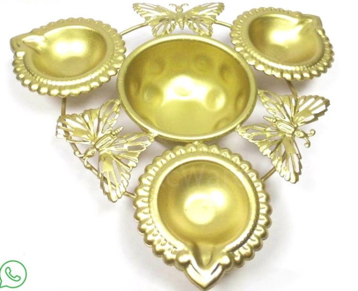 Golden Brass Butterfly Diya Urli
