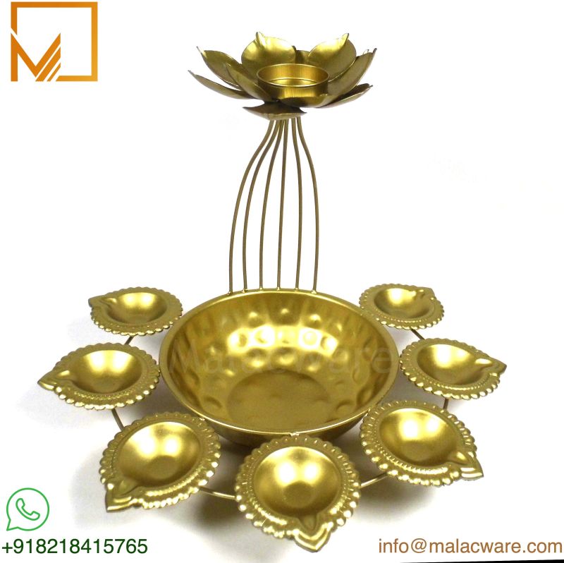 Golden Lotus Metal Urli Bowl | Decorative Floating Flower & Tealight Holder
