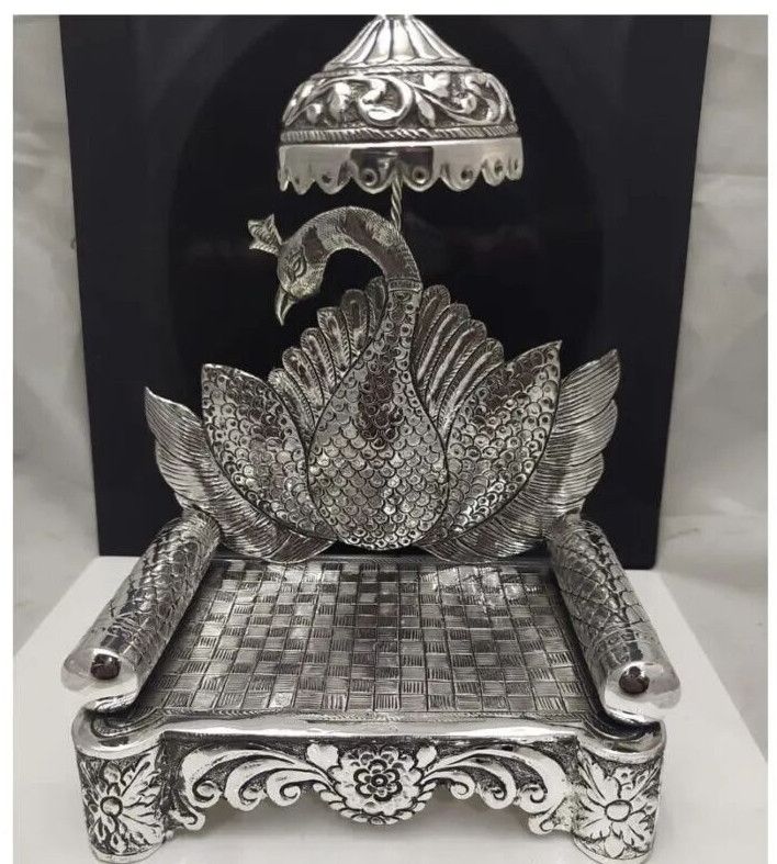 92.5 Pure Silver Antique Singhasan with Dancing Peacock
