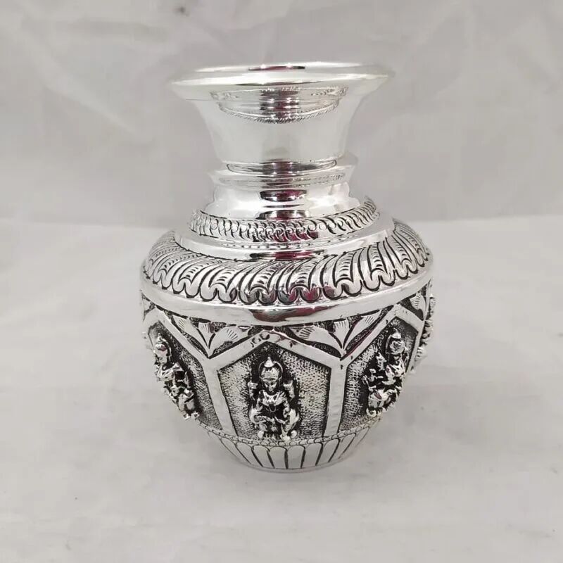 92.5 Pure Silver Lakshmi Vase in High Rise Carvings