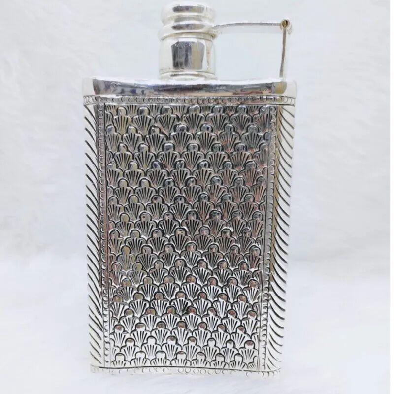 Hallmarked Silver Wine Bottle in Fine Antique Grass Motifs Carving