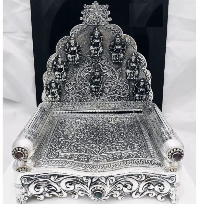 Pure Silver Astalakshmi Singhasan in Fine Carvings