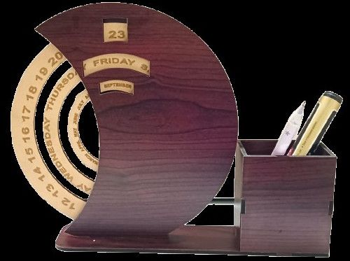 MDF Wooden Pen Stand With Calender For Desk