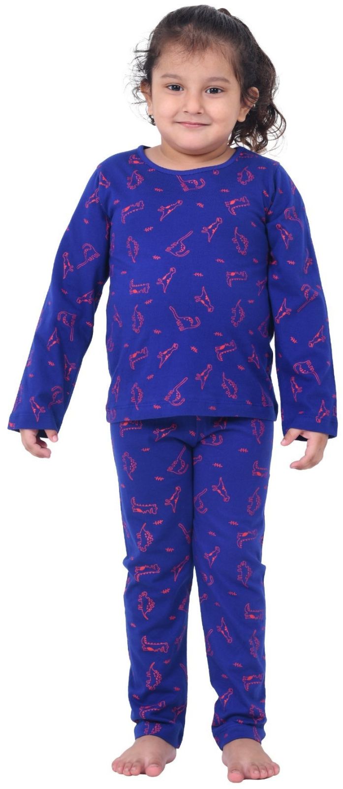 Kids Blue Cotton Full-Sleeve Sleep Suit