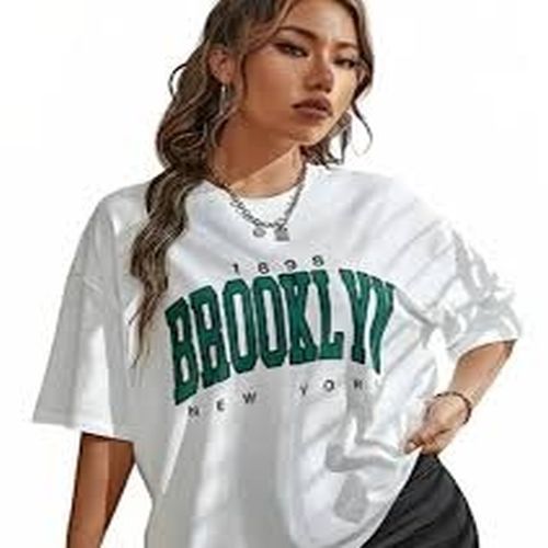 Ladies White Brooklyn Oversized Graphic T-shirt
