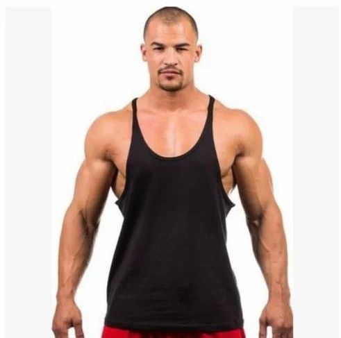 Mens Black Deep-Cut Sleeveless Tank Top