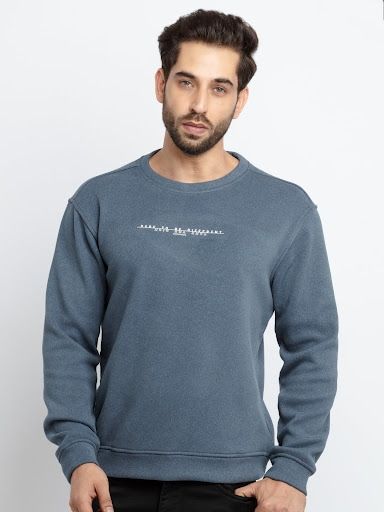 Mens Blue Typographic Print Crewneck Pullover