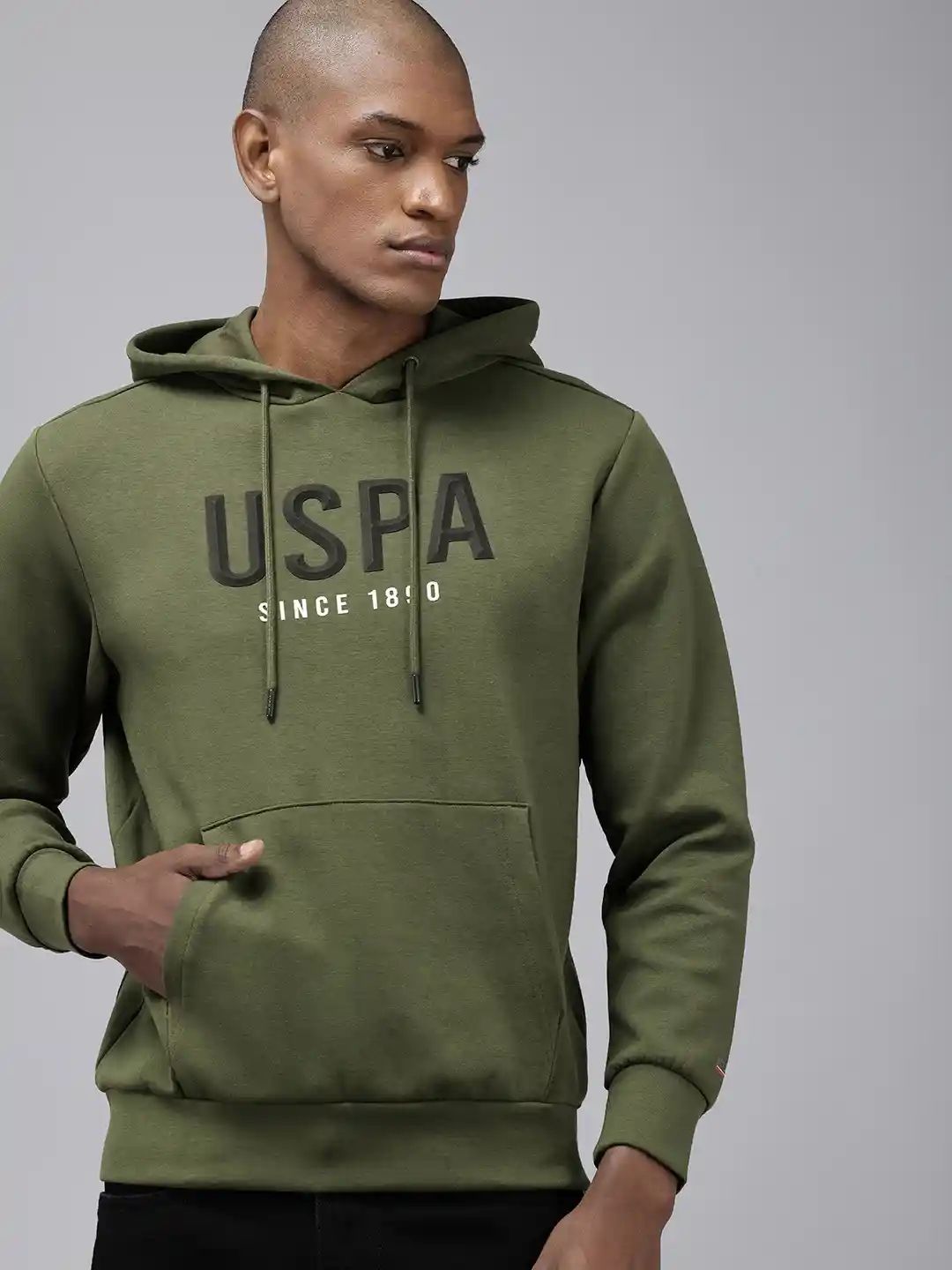 Mens Olive Green Branded Logo Hoodie