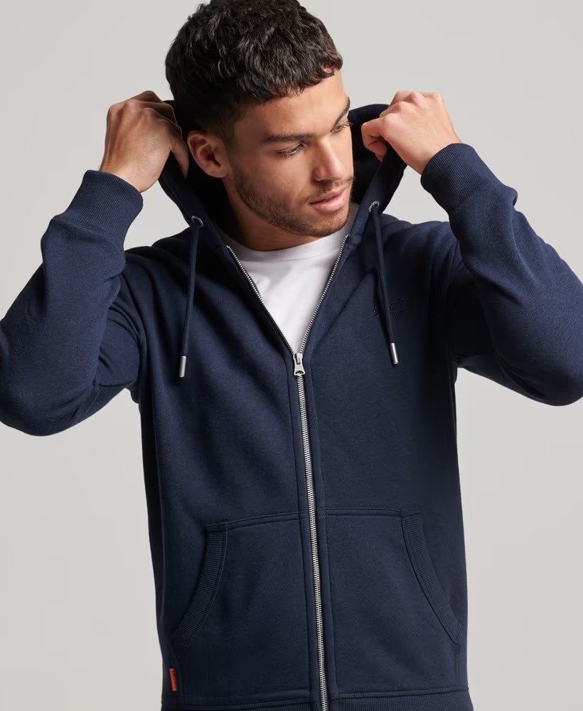 Mens Stylish Navy Blue Zip-Up Hoodie