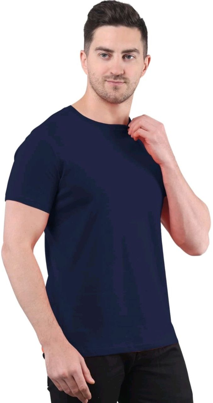 Mens Navy Blue Bio Washed Round Neck T-Shirts