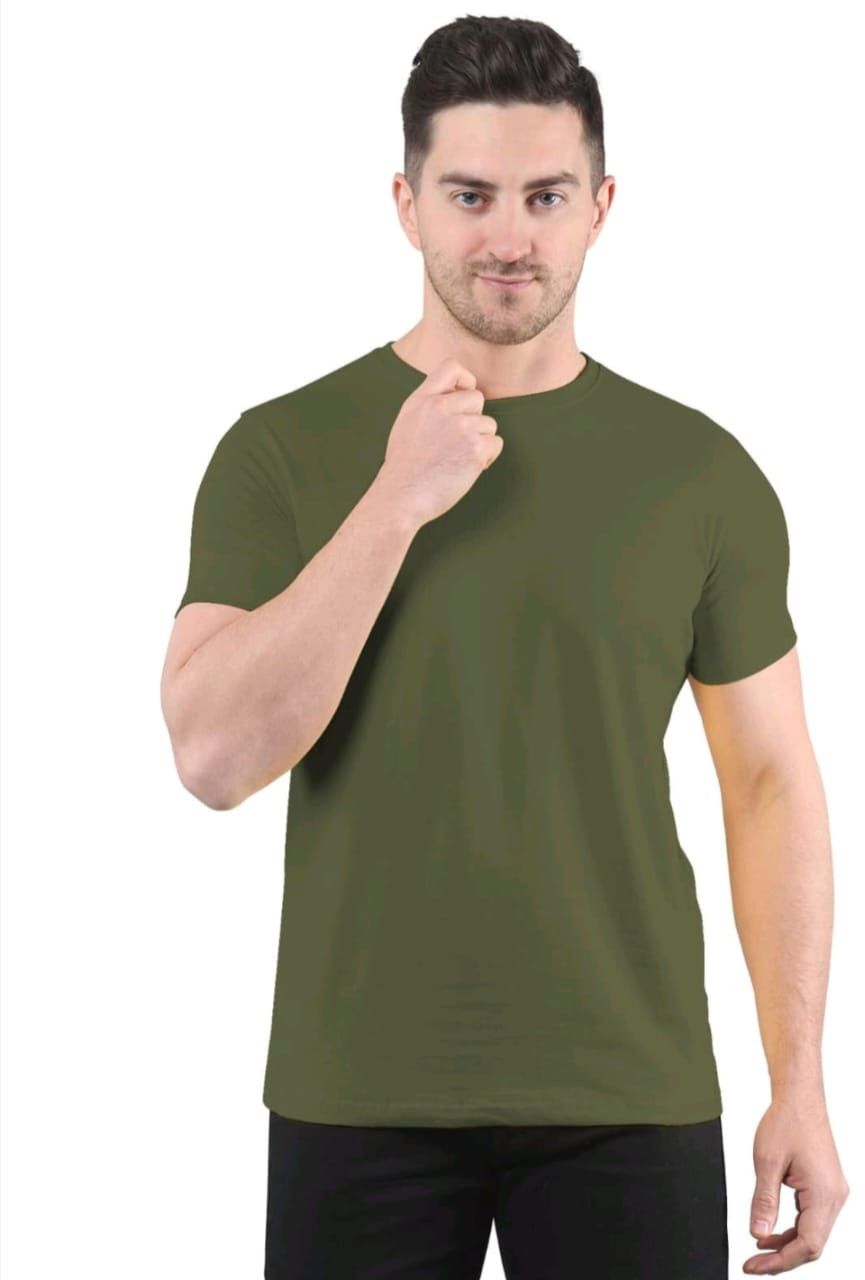 Mens Olive Green Bio Washed Round Neck T-Shirts