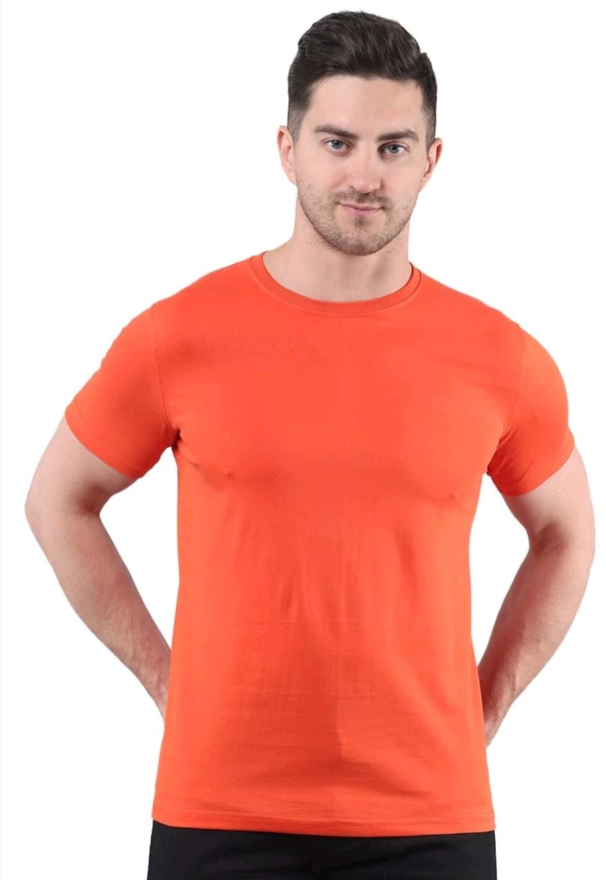 Mens Orange Bio Washed Round Neck T-Shirts
