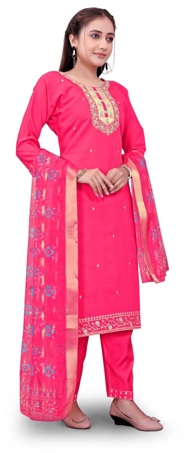 Pink Pure Cotton Embroidered Ladies Kurta Set