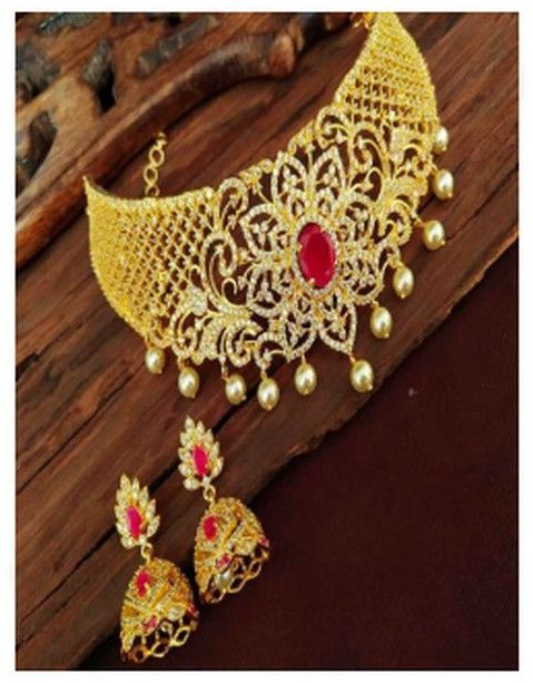 American Diamond Golden Wedding Necklace Set