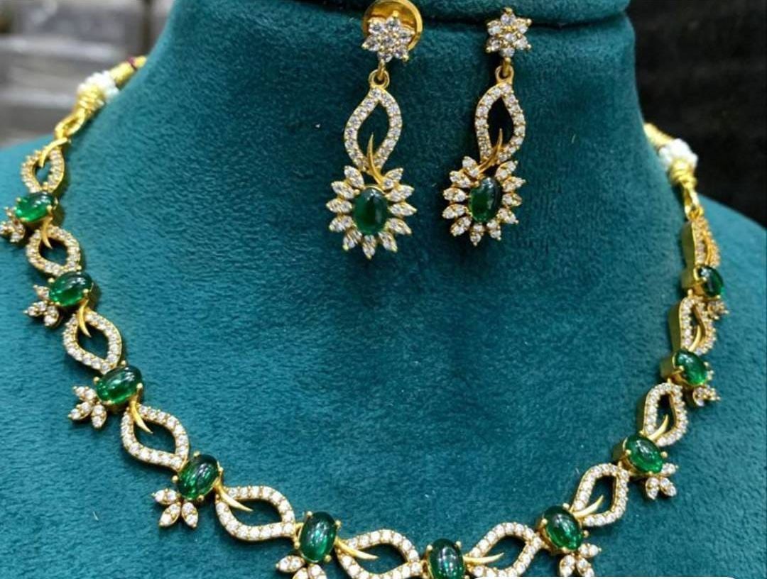 Green Stone Work Necklace Set