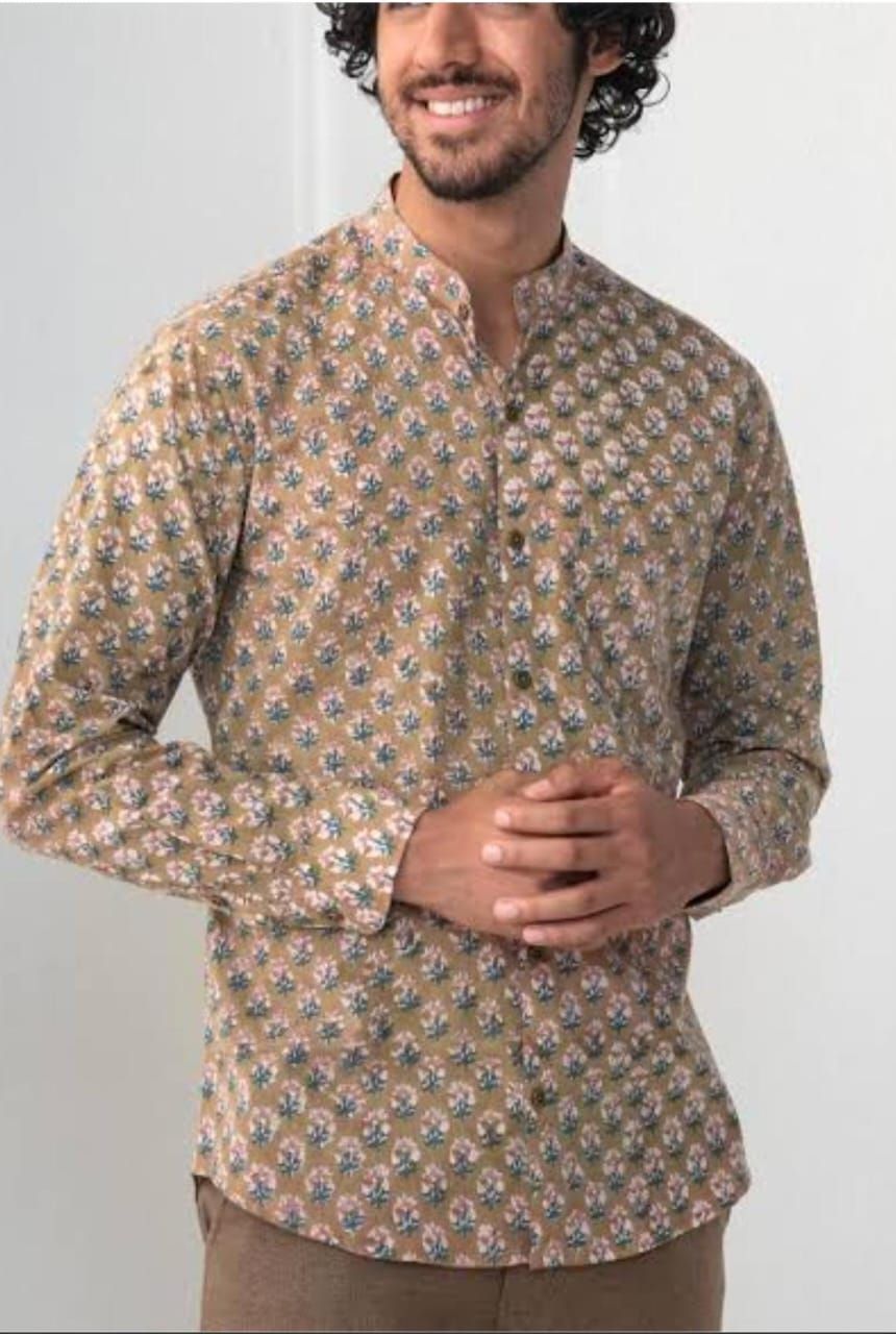Mens Chinese Collar Jaipuri Print Shirt