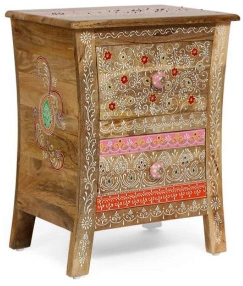 Ethnic Hand Painted Wooden Bedside Chest