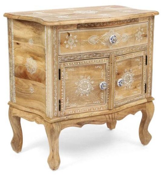 Hand Carved Wooden Bedside Cabinet