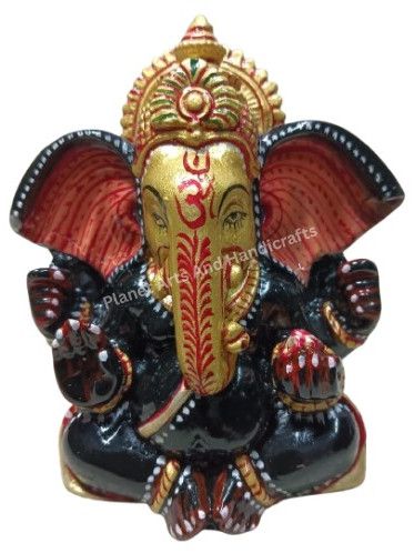 Polished Wooden Handicraft Embossed Ganesha Ji Statue Antique