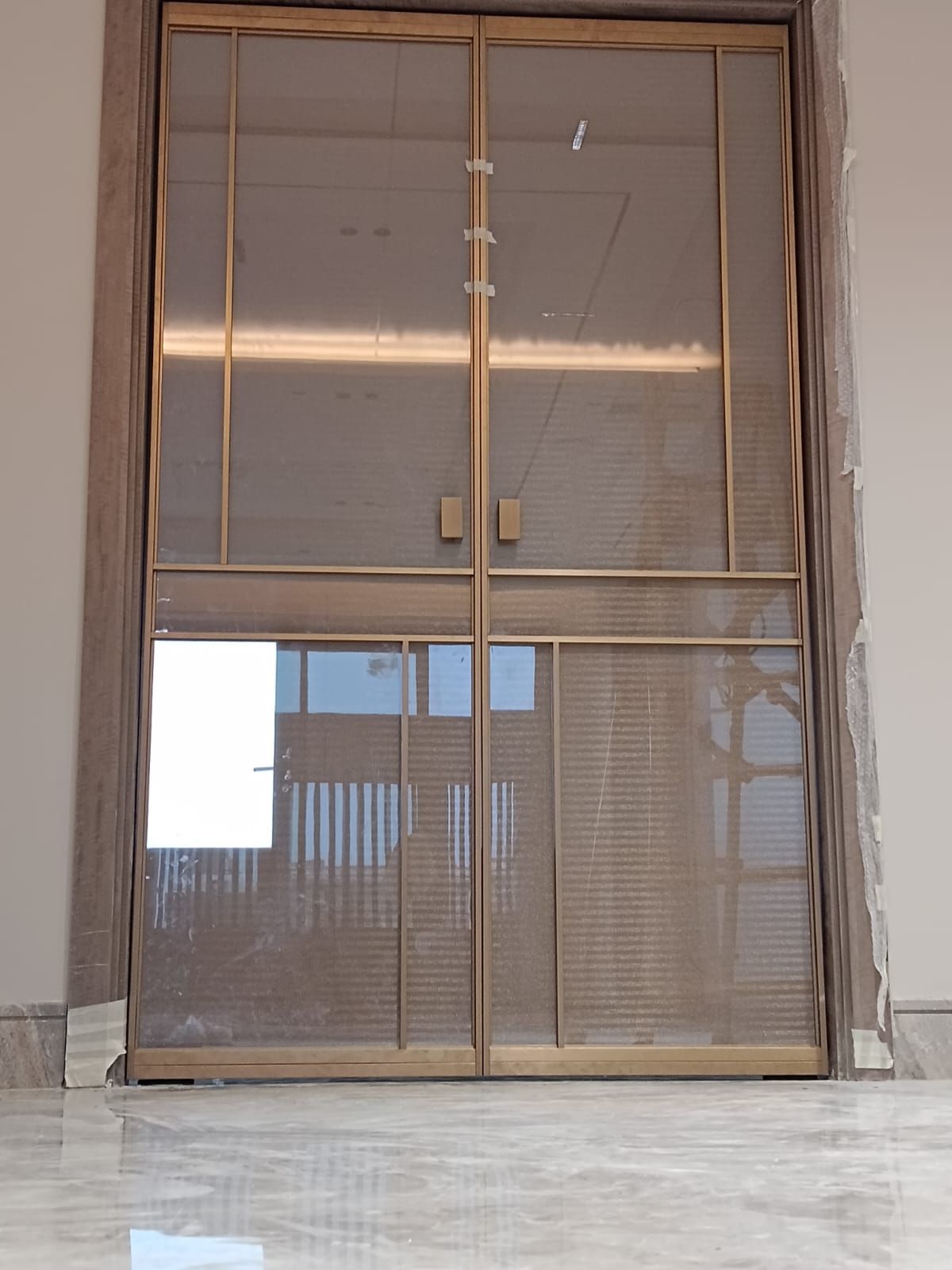 Brush Gold Profile Fabric Glass Master Line Swing Door