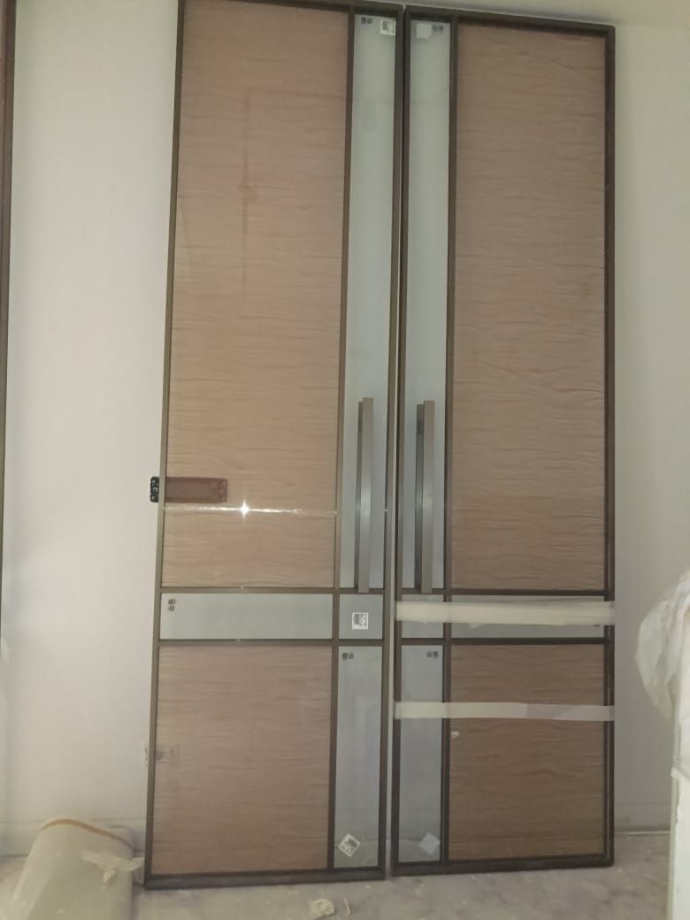 Brush Gold Profile Fabric Plain Glass Swing Door