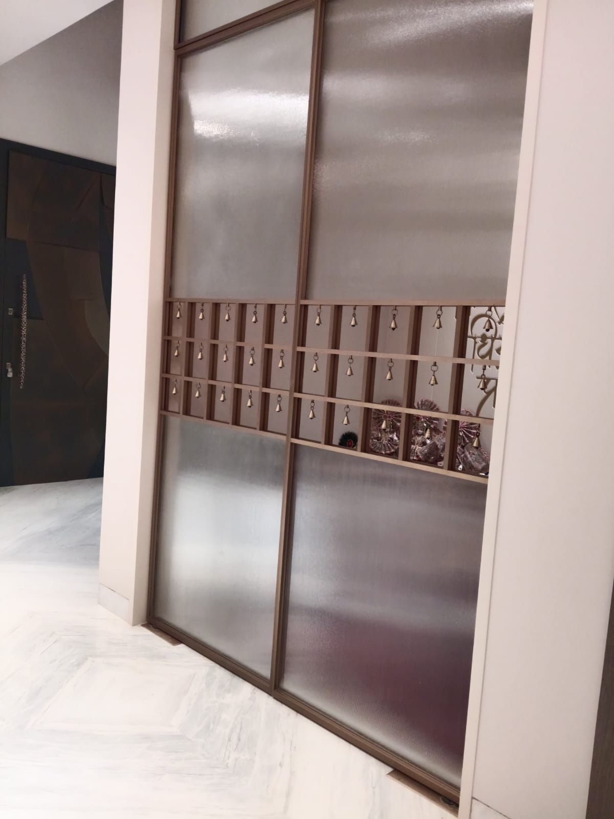 Brush Gold Profile Flutter Glass Ghanti Swing Door